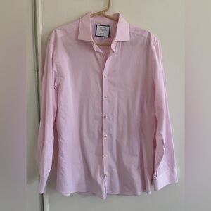 Charles Tyrwhitt pink and white striped non-iron extra slim fit shirt 16/34